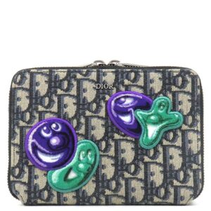 クリスチャン・ディオール Christian Dior ショルダーバッグ オブリーク ケニー シャーフ レザー ジャガード ネイビー×ベージュ シルバー金具 黒 オブリークジャガード 【保存袋】 【中古】