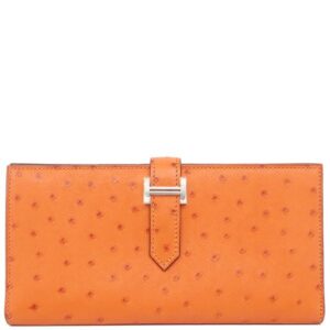 エルメス HERMES 長財布 ベアンスフレ オーストリッチ オレンジ シルバー金具 二つ折り財布 ソルド品 D刻印 【箱】 【中古】