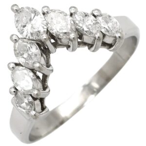 リング 指輪 ダイヤ 0.80ct プラチナシルバー Pt900 プラチナ 7P 7石 7粒 パヴェ メレ V字デザイン Vライン マーキスカット 14号 【中古】中古品