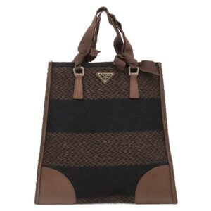 プラダ PRADA ハンドバッグ トライアングルロゴ ツイード バッグ ツイード レザー MARRONE シルバー金具 茶 黒 ボーダー 三角ロゴ ミニトート B11268 【中古】中古品