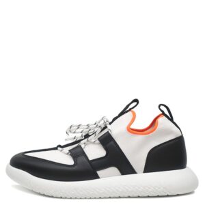エルメス HERMES スニーカー デュエル DUEL ファブリック レザー ホワイトXブラック #41 白 黒 スリッポン 新品 未使用 H212911Z 【保存袋】 【中古】未使用保管品
