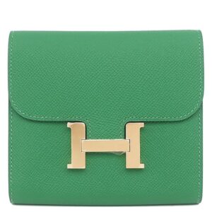 エルメス HERMES 二つ折り財布 コンスタンス コンパクト ヴォーエプソン ヴェールヴェルティゴ ゴールド金具 緑 D 【中古】未使用保管品