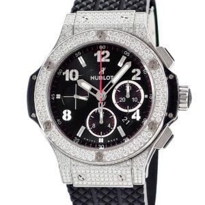 ウブロ HUBLOT ビッグバン スチール 301.SX.130.RX.174 純正ダイヤ パヴェ デイト クロノグラフ 黒 メンズ 腕時計自動巻き ブラック 【中古】中古品