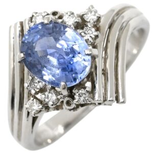 リング 指輪 サファイア1.46ct ダイヤリング0.11ct ブルー×プラチナシルバー Pt900 ブルー オーバル アシンメトリー デザイン 12号 【中古】中古品