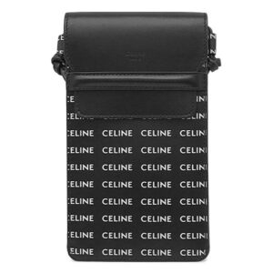 セリーヌ CELINE ショルダーバッグ フォンポーチ レザー ブラック 黒 白 ロゴ 総柄 モバイルポーチ 10G332 【保存袋】 【中古】新品同様品