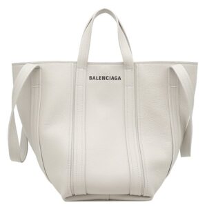 バレンシアガ BALENCIAGA トートバッグ エブリデイ 2.0 スモール ノースサウス レザー ホワイトグレー シルバー金具 ロゴ ストラップ欠品 【中古】新品同様品