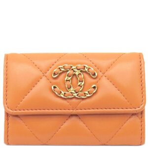 シャネル CHANEL カードケース マトラッセ カードホルダー ラムスキン オレンジ ゴールド金具 ココマーク コインケース 小銭入れ ランダムシアリル 【箱】 【中古】中古美品
