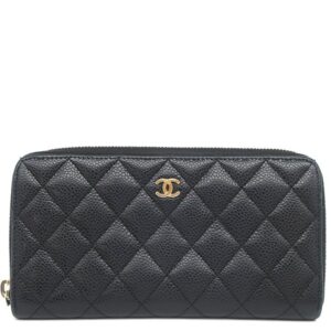シャネル CHANEL 長財布 マトラッセ ロングジップウォレット レザー キャビアスキン ブラック ゴールド金具 ラウンドファスナー ココマーク A50097 22****** 【中古】