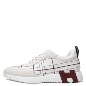 エルメス HERMES スニーカー バウンシング レザー ヴォーピケ シェーヴルヴェロア 白 #41 Hロゴ タータンモチーフ H252886ZH90405 【箱】 【中古】