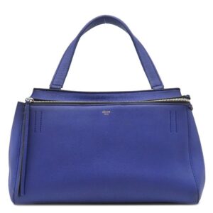 セリーヌ CELINE ハンドバッグ エッジ レザー ブルー シルバー金具 青 ワンハンドル 肩掛け 【保存袋】 【中古】