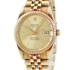 ロレックス ROLEX オイスターパーペチュアル デイト 15037 92番台 K14YG無垢 ティファニー Wネーム メンズ 腕時計自動巻き ゴールド 【中古】
