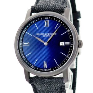 ボーム&メルシエ BAUME&MERCIER クラシマ M0A10780 新品同様 ブラックADLC加工 ブルー 青 デイト ローマン バー メンズ 腕時計クオーツ ブルー 【中古】