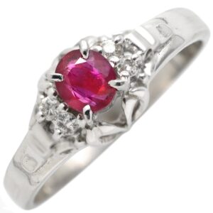 リング 指輪 ルビー 0.19ct ダイヤリング プラチナシルバー レッド 赤 1石 オーバルミックスカット ダイヤモンド 4Pダイヤ 9号 【中古】中古品