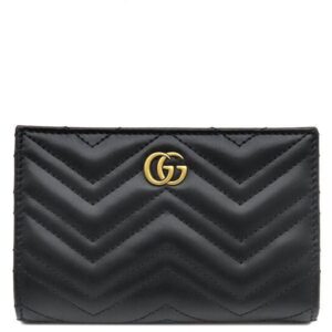 グッチ GUCCI 二つ折り財布 ダブルG カードケースウォレット レザー キルティングレザー ブラック ゴールド金具 コンパクト シェブロン 781583 DTDHT 1000 【箱】 【中古】未使用保管品