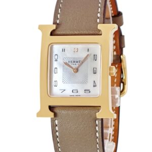エルメス HERMES Hウォッチ MM HH1.502 純正ダイヤ シェル H型 アラビア スクエア メンズ レディース 腕時計クオーツ ホワイト 【中古】中古美品