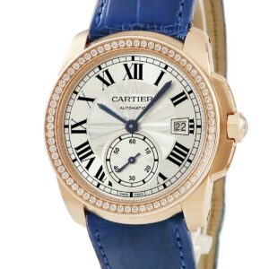 カルティエ Cartier カリブル ドゥ カルティエ WF100013 K18PG無垢 純正ダイヤ スモールセコンド デイト 青針 メンズ 腕時計自動巻き シルバー 【中古】