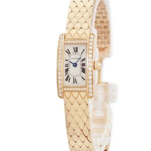 カルティエ Cartier タンク アメリカン ミニ WB710012 K18PG無垢 純正ダイヤ ギョウシェ 青針 レディース 腕時計クオーツ シルバー 【中古】中古美品