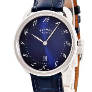 エルメス HERMES アルソー GM AR7Q.810 ブルー サンレイ デイト アラビア ラウンド メンズ 腕時計クオーツ ブルー 【中古】