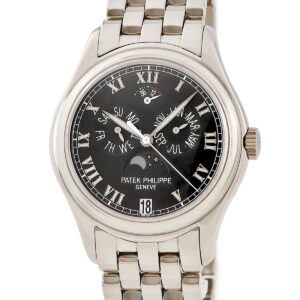 パテックフィリップ PATEK PHILIPPE コンプリケーション 年次カレンダー ムーンフェイズ 5036/1G-013 OH済 K18WG無垢 メンズ 腕時計自動巻き ブラック 【中古】中古美品