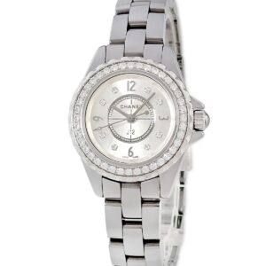 シャネル CHANEL J12 クロマティック H3402 純正ダイヤ チタンセラミック シルバー サンレイ レディース 腕時計クオーツ シルバー 【中古】中古美品