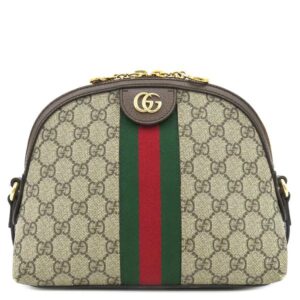 グッチ GUCCI ショルダーバッグ GGショルダーバッグ レザー GGスプリームキャンバス ベージュ×エボニー ゴールド金具 茶 緑 赤 シェリーライン 499621 【保存袋】 【中古】