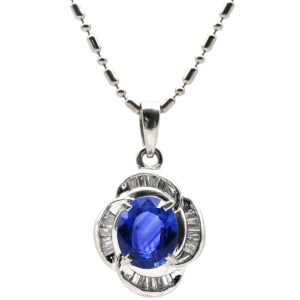 ネックレス ブルーサファイア ダイヤ ブルー×プラチナシルバー Pt900 プラチナム 青 フラワーモチーフ 1.85ct PT ダイヤモンド 【中古】中古品