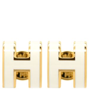 エルメス HERMES ピアス ポップアッシュ Hピアス ミニ GP エナメル ホワイト×ゴールド 白 H型 新品 未使用 【箱】 【中古】