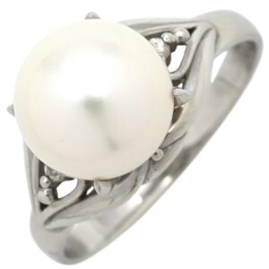 リング 指輪 ホワイト×プラチナシルバー プラチナム 1P 1粒 パール 真珠 あこや アコヤ ダイヤ 11.5号 【中古】