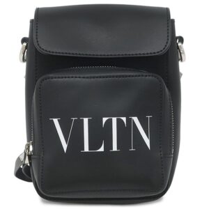 ヴァレンティノ VALENTINO ショルダーバッグ VLTN クロスボディバッグ レザー ブラック シルバー金具 黒 白 ロゴ ショルダー 斜め掛け フラップ 【中古】中古美品