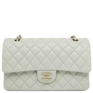 シャネル CHANEL ショルダーバッグ マトラッセ Wフラップ チェーンショルダー ラムスキン ライトグレー シャンパンゴールド金具 ブルーグレー ココマーク 【箱】 【中古】中古美品