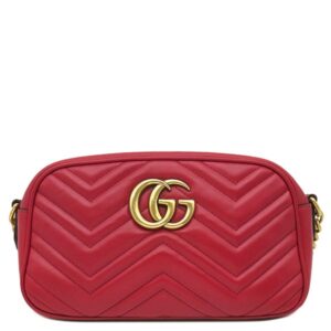 グッチ GUCCI ショルダーバッグ スモール カメラバッグ レザー シェブロンキルティングレザー レッド ゴールド金具 キルティング 447632 【中古】中古品