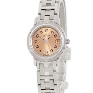 エルメス HERMES クリッパー CL4.210 CL4.210.431/3758 サーモン ピンク オレンジ デイト アラビア レディース 腕時計クオーツ ピンク 【中古】中古美品