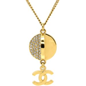 シャネル CHANEL ネックレス ラインストーン ココマーク GP ラインストーン ラッカー ホワイト×ブラック×ゴールド CCマーク 黒 白 スウィング B24S 【箱】 【中古】中古美品