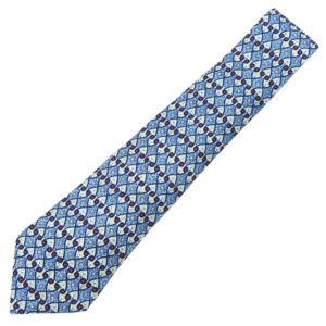 エルメス HERMES ネクタイ クラバット 9cm シルク ブルー×マルチカラー 青 赤 黄色 総柄 幾何学柄 【中古】