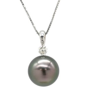 ネックレス ネックレス パールブラック 黒 黒蝶パール 真珠 750 ホワイトゴールド ブラック パール ダイヤ 【中古】