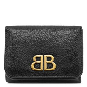 バレンシアガ BALENCIAGA 三つ折り財布 モナコ BBロゴ ミニ財布 ラムスキン ブラック ヴィンテージ金具 黒 MONACO コンパクトウォレット 765467 【箱】 【中古】