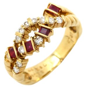 ベルギー ダイヤモンド BELGIAN DIAMOND リング 指輪 ルビー ダイヤモンド デザインリング レッド×イエローゴールド 赤 Au750 18K 18金 YG バケットカット 11号 【箱】 【中古】中古美品