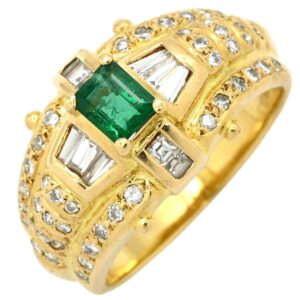 リング 指輪 エメラルド 0.41ct ダイヤモンド リング イエローゴールド グリーン 緑 エメラルドカット AU750 18金 10号 【中古】