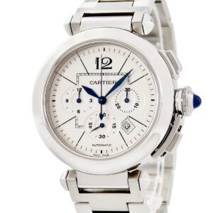 カルティエ Cartier パシャ 42mm クロノグラフ W31085M7 青針 デイト アラビア バー スモールセコンド メンズ 腕時計自動巻き シルバー 【中古】