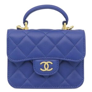 シャネル CHANEL ショルダーバッグ マトラッセ ミニミニ チェーンバッグ ラムスキン ブルー シャンパンゴールド金具 ココマーク トップハンドル 31****** 【箱】 【中古】新品同様品