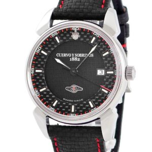 クエルボ・イ・ソブリノス CUERVO Y SOBRINOS ヒストリアドール レーシング デイト 3195RC OH済 ブラック カーボン メンズ 腕時計自動巻き ブラック 【中古】中古美品