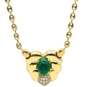 ミキモト MIKIMOTO ネックレス エメラルド ダイヤ ハート グリーン×イエローゴールド 緑 MIKIMOTO 18K 18金 Au750 【中古】新品同様品