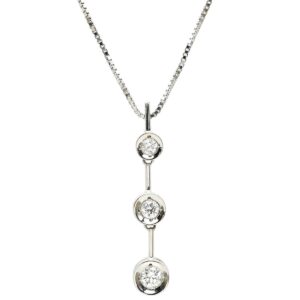 ネックレス ダイヤモンド 0.30ct ペンダント ホワイトゴールド 3連 ドロップ 585 14K WG ブリリアントカット 3石 3粒 ベネチアンチェーン 【中古】中古美品