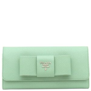 プラダ PRADA 長財布 リボン フラップ ウォレット サフィアーノレザー アクアマリーナ シルバー金具 緑 SAFFIANO FIOCCO 1MH132 【箱】 【中古】