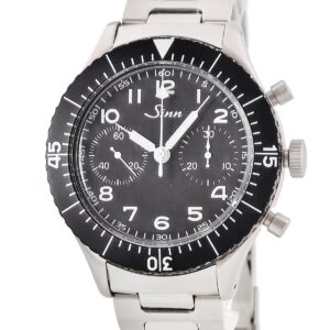 ジン SINN レプリカ クロノグラフ 155 パイロット 回転ベゼル 黒 スモールセコンド 日本限定 メンズ 腕時計手巻き ブラック 【中古】中古美品