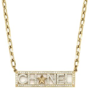 シャネル CHANEL ネックレス ロゴプレート GP ラインストーン ゴールド スター ラインストーン チョーカー シャンパンゴールド A17C 【中古】中古美品