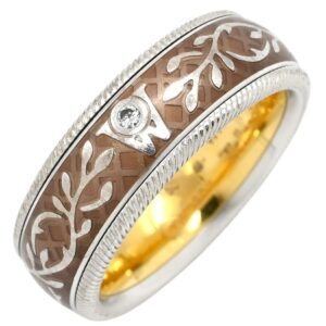 ミキモト MIKIMOTO リング 指輪 ウェレンドルフ エマイユ ダイヤリング ブラウン×ホワイトゴールド×イエローゴールド #53.5 Wellendorff エナメル 七宝 エングレービング 回転 13号 【中古】