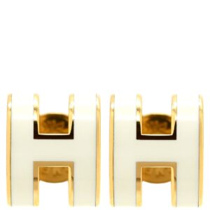 エルメス HERMES ピアス ポップアッシュ Hピアス ミニ GP エナメル ホワイト×ゴールド H型 新品 未使用 【箱】 【中古】