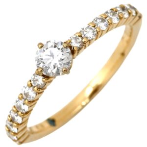 4℃ 4℃ リング 指輪 ダイヤモンド イエローゴールド 18K 750 YG 一文字 1Pブルーダイヤ 10号 【中古】中古美品