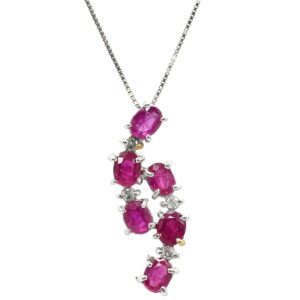 ネックレス ルビー 0.8ct ダイヤモンド ペンダント ホワイトゴールド 赤 レッド 6石 オーバルミックスカット 4Pダイヤ 【中古】中古美品
